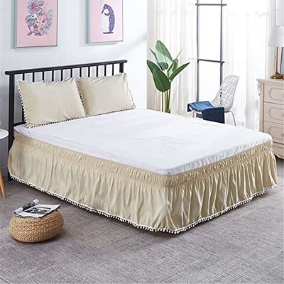 Surwin Elastic Ruffled Wrap-Around Bed Skirt, Beige, 135 x 200 x 40 cm