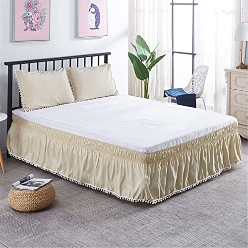 Surwin Elastic Ruffled Wrap-Around Bed Skirt, Beige, 135 x 200 x 40 cm
