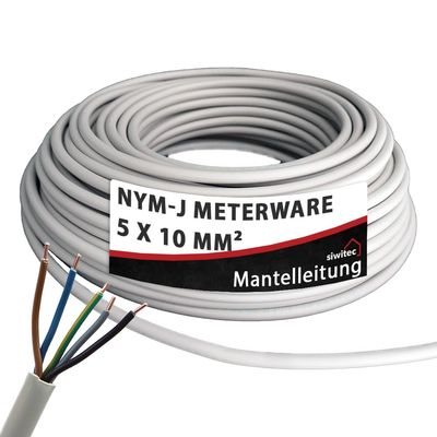siwitec NYM-J 5x10 mm² Cable, Gray, 78 m Cut Length