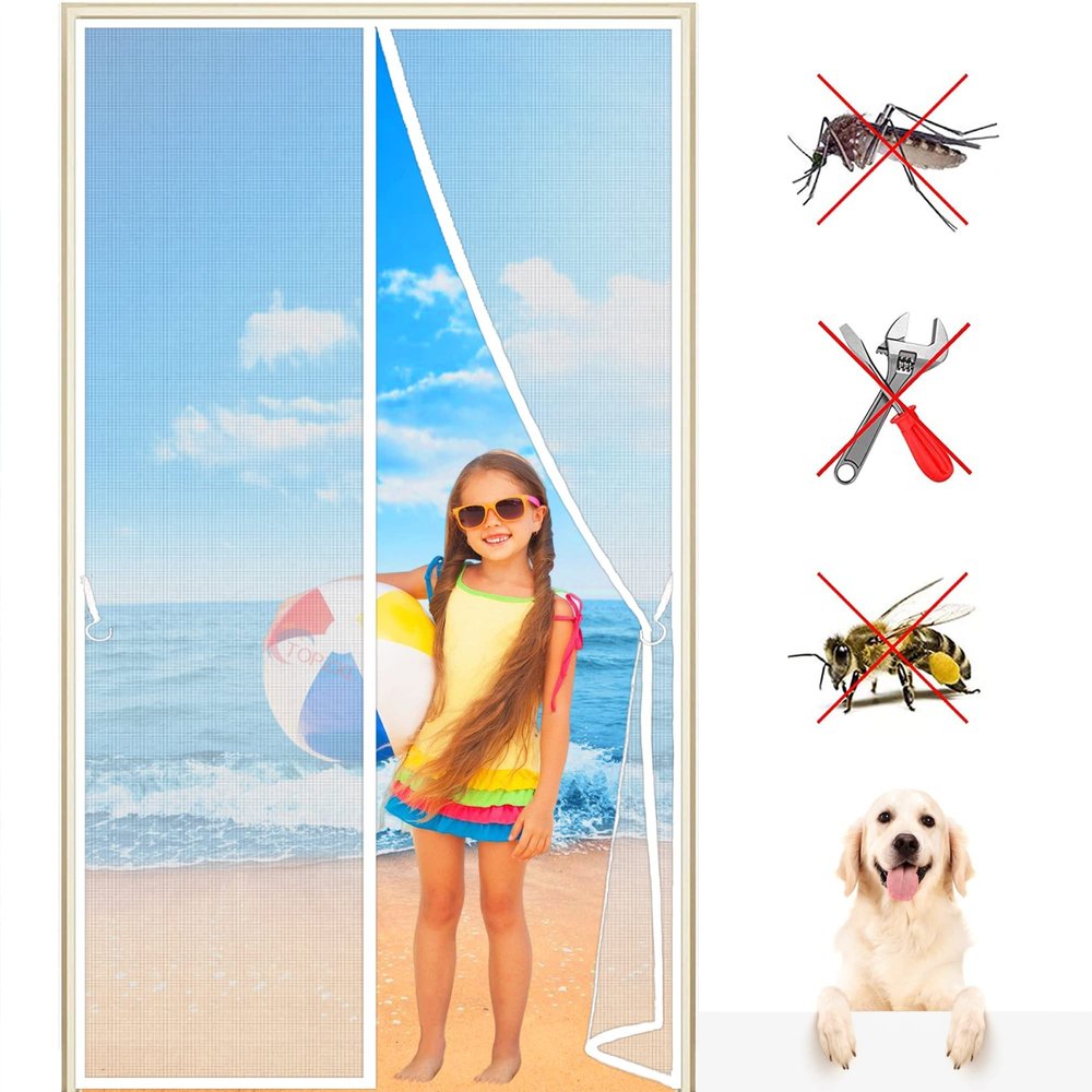 Magnetic Screen Door 300 x 210 cm, Insect Protection Mosquito Net Curtain, Foldable Balcony Door Screen, Full Magnetic Strips, Gray-White