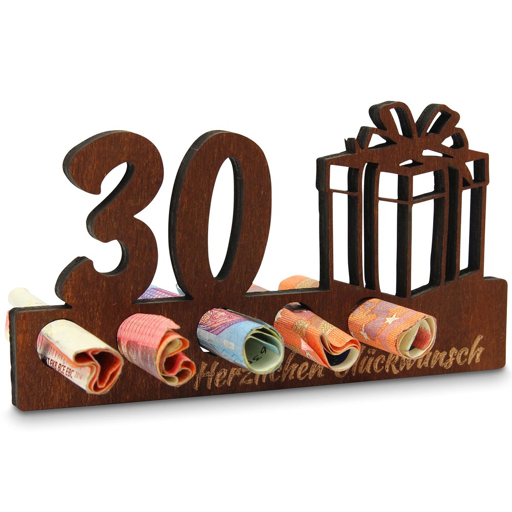 Urhome 30th Birthday DIY Money Gift Wooden Stand, Dark Brown