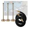 Gold Stainless Steel Crowd Control Stanchion Set with 5 ft/1.5 m Velvet Rope, 3-Piece Set, Black Rope view 1