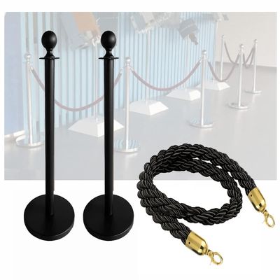Crowd Control Stanchion Set, 3-Piece Polyester Rope Queue Barrier, Easy Assembly