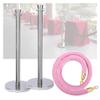 Crowd Control Stanchion Set of 3 with Velvet Rope for Hotels, Malls, Exhibitions & Weddings (Silver Poles, Pink Rope) view 1