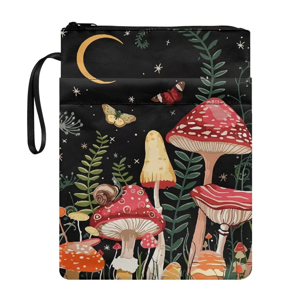 Showudesigns Butterfly Mushroom Book Cover for Hardcover Books, with Zipper and Pocket, Washable and Reusable, Moon Night