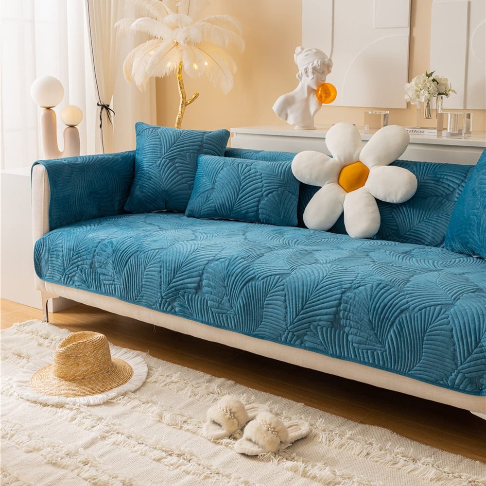 TUCVZVO Velvet Sofa Cover, Blue, 90 x 180 cm, 1 Piece