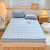 FCLDESHOP Pure Cotton Fitted Sheet for Box Spring Beds, Blue Checkered, 150 x 200 cm view 1