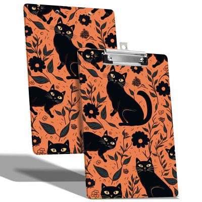A4 Clipboard with Hanging Hook, Low-Profile Clip, and Double-Sided Black Cat & Floral Print