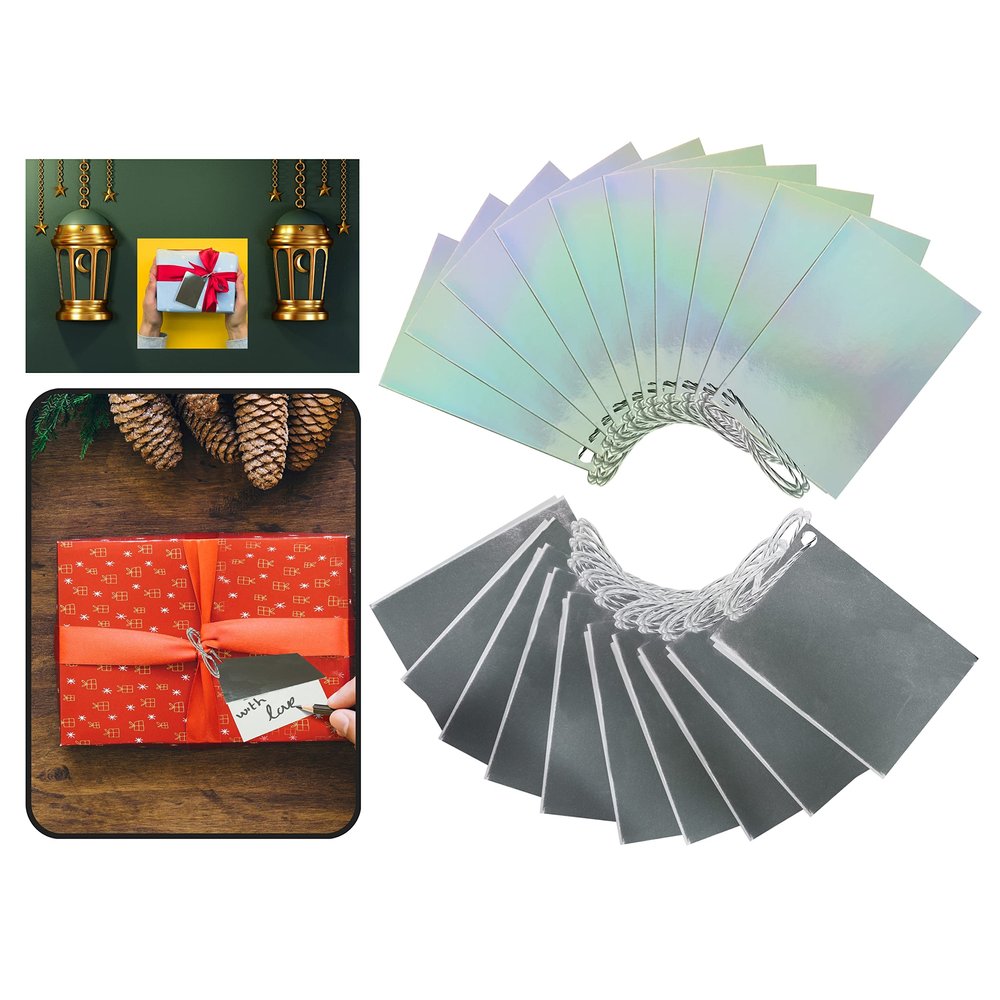 20 Foil Gift Tags, Silver and Iridescent, 6.4 cm