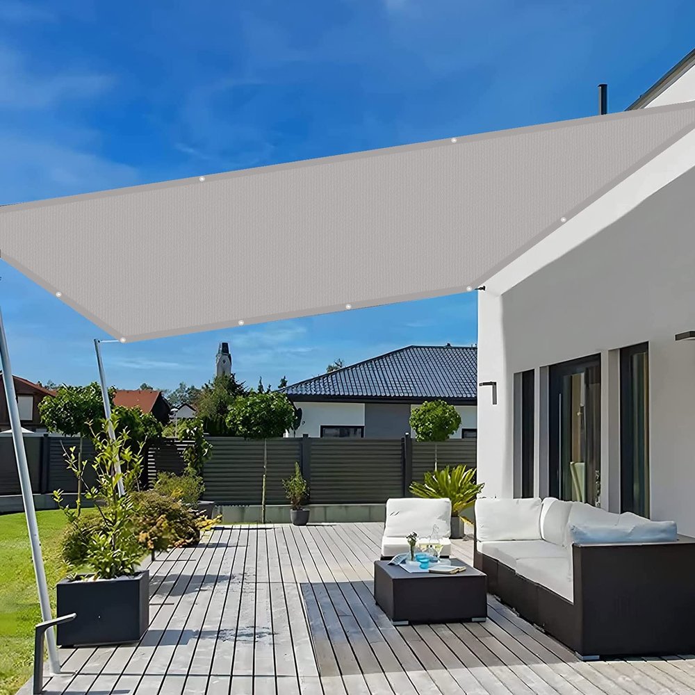 Rectangular Shade Sail 6 x 8 m, UV Protection, with Tension Ropes and Mounting Kit, Light Gray