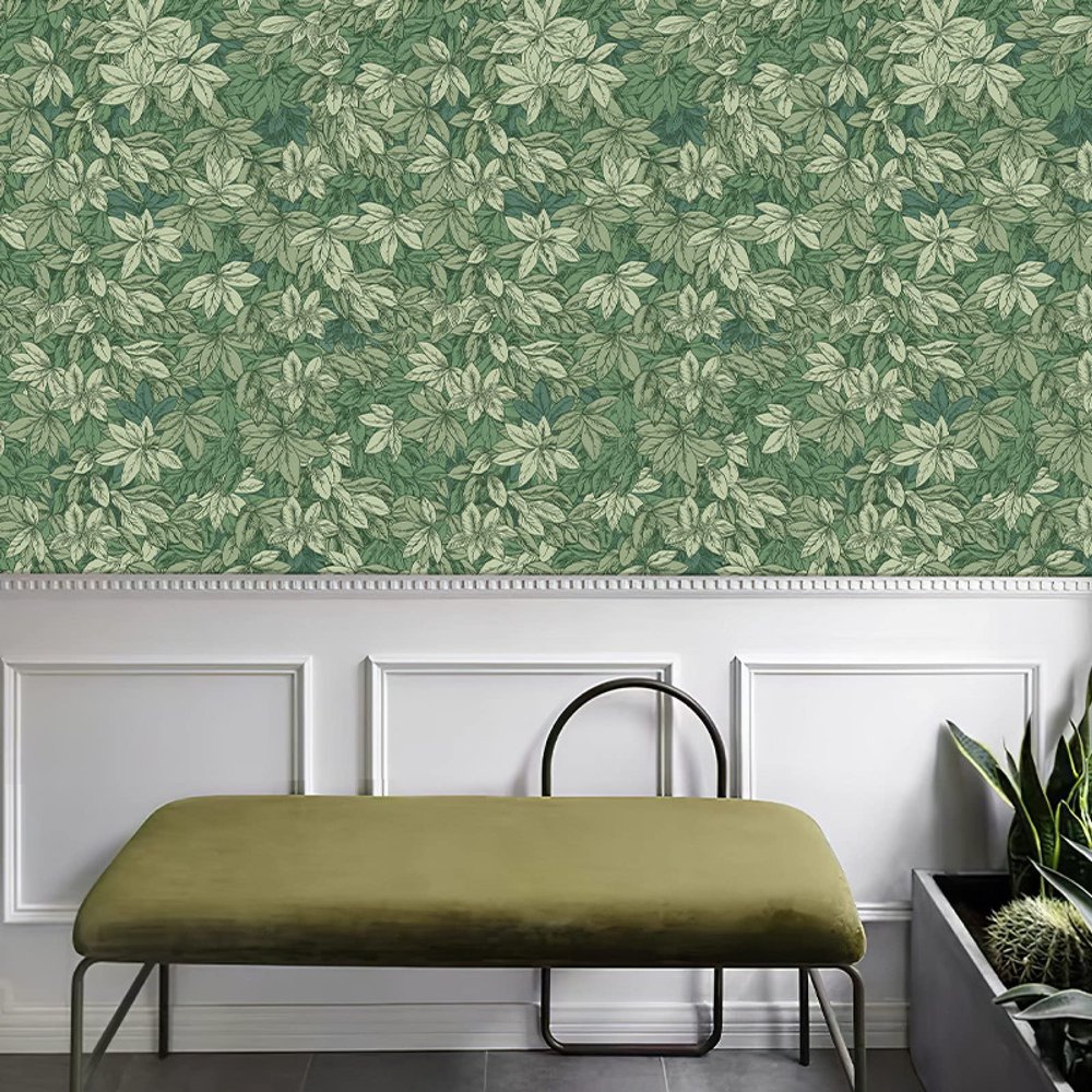 Green Leaf Self-Adhesive Furniture Sticker Roll, 40 x 300 cm