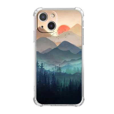 Vesidurt Soft TPU Case for iPhone 13, Mountain Sunset Design