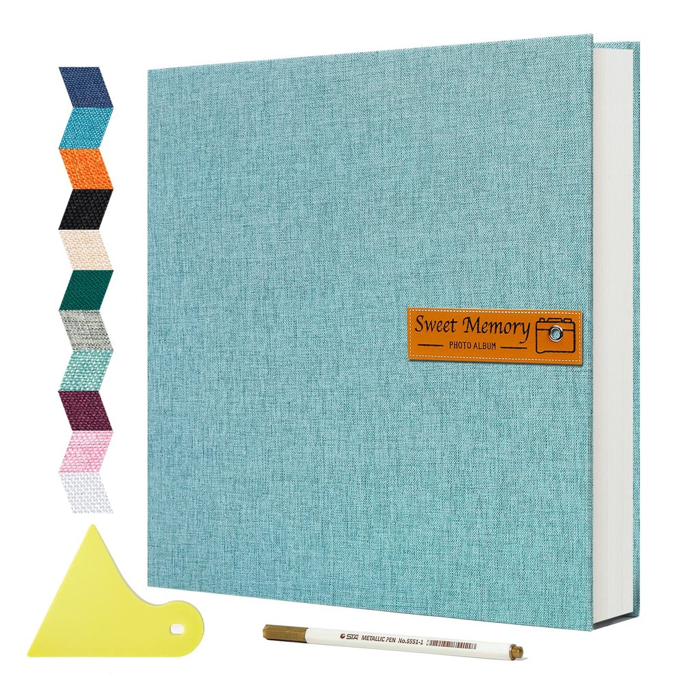 Spbapr Large Self-Adhesive Magnetic Photo Album, for 10 × 15 cm, 12 × 17 cm, and 20 × 25 cm Photos, 40 Pages, Linen Cover, Wedding, Family, Baby and Pet Memory Book, with Metallic Pen and