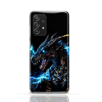 CoverHeld iPhone 12 Case, Silicone TPU Soft Case with Black Dragon, Horns and Blue Shimmer Design 3515