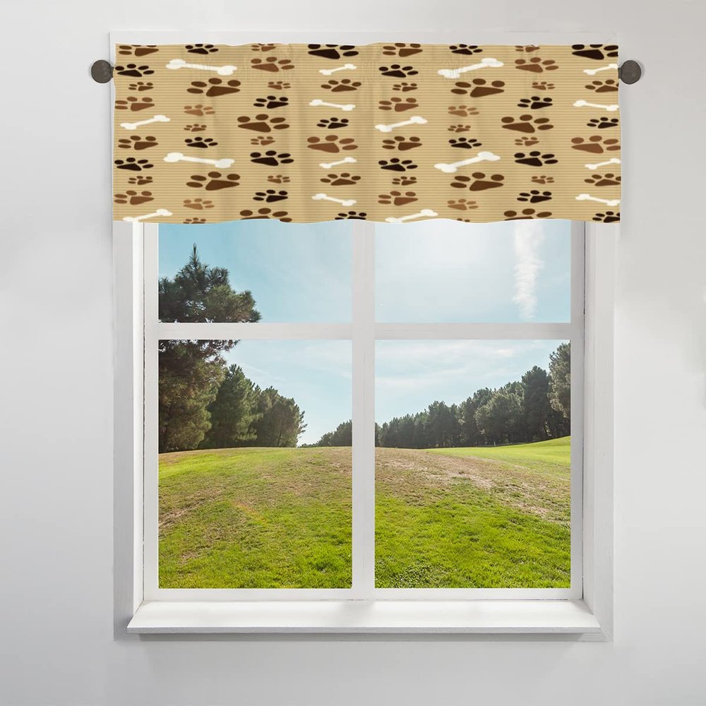 COTOT Dog Paw Print Window Valance Curtain, 30.4 x 132 cm