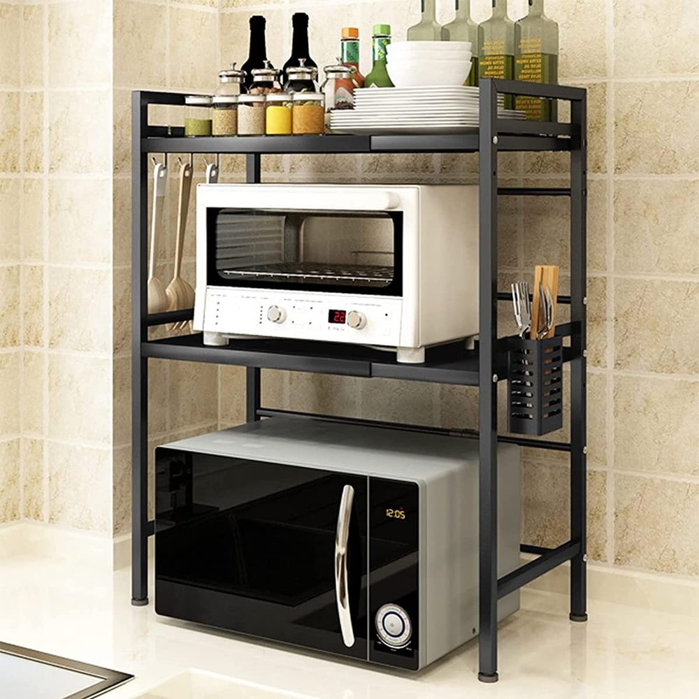 KEVO Expandable Metal Microwave Stand, 2-Tier, Black, 2-Pack