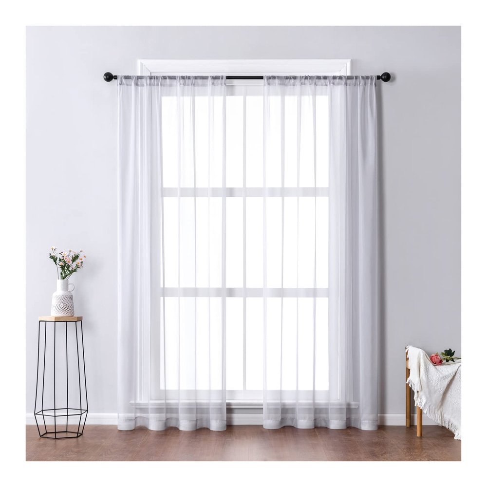 Lieson Bedroom Curtains, 2-Piece Set, Semi-Sheer Polyester, Light Gray, 137 x 244 cm
