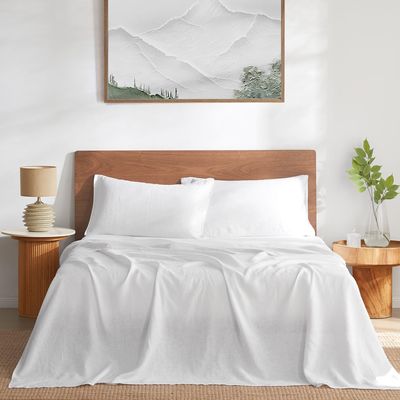 DAPU 100% French Linen Bedding Set, California King, White, 4-Piece