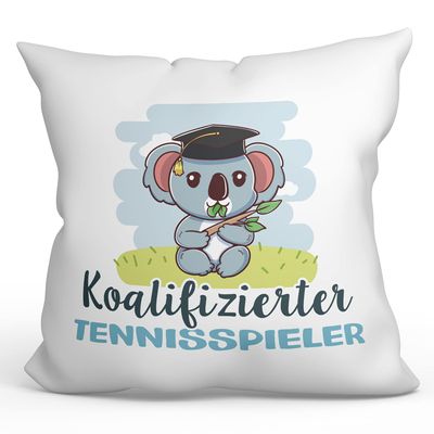 Mugffins Filled Pillow with Saying for Tennis Players – German – “Koalified” – 40 x 40 cm – Original and Funny Gift for Employees