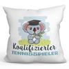 Mugffins Filled Pillow with Saying for Tennis Players – German – “Koalified” – 40 x 40 cm – Original and Funny Gift for Employees view 1