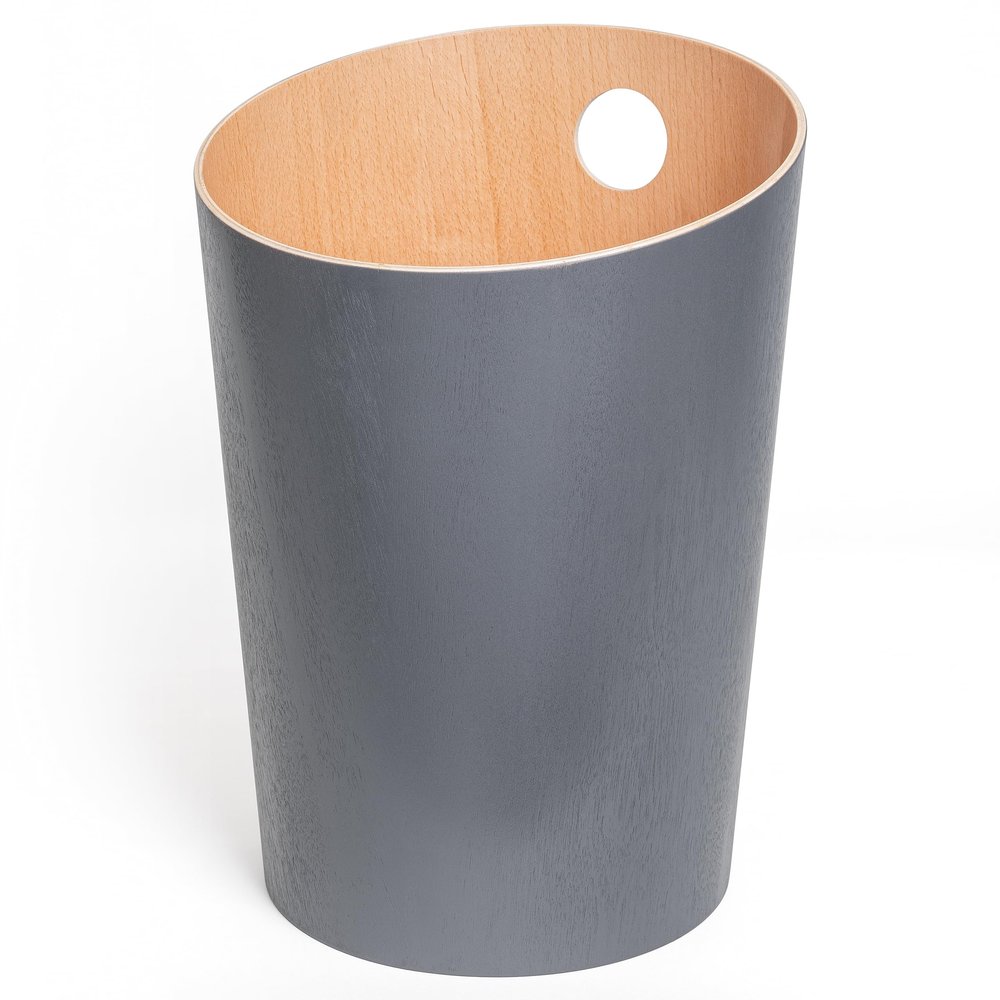 Kazai. Design Wastebasket “Bennet” | Unique Design for Office, Bedroom, Kids’ Room & More | Real Wood Veneer | Dark Gray