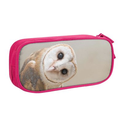 MIXMEY Owl Pencil Case, Large Capacity, 3 Compartments, Pink