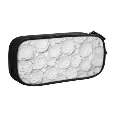 MIXMEY Pencil Case with 3D Floral Print, Large Capacity, 3 Compartments, Black, One Size