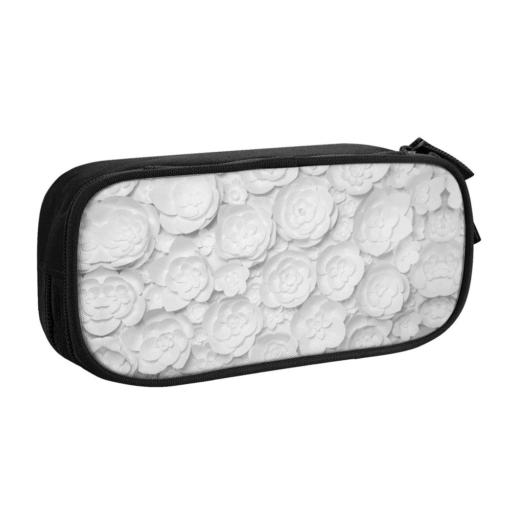 MIXMEY Pencil Case with 3D Floral Print, Large Capacity, 3 Compartments, Black, One Size