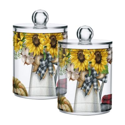 Pumpkin Golden Daisy 4-Piece Q-Tip Holders, Bathroom Organizer, Apothecary Jars