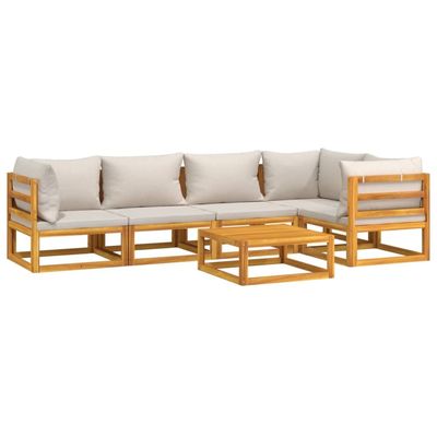 vidaXL 6-Piece Garden Lounge Set with Light Gray Cushions Solid Wood