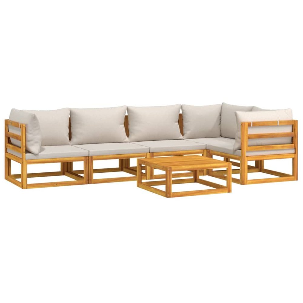vidaXL 6-Piece Garden Lounge Set with Light Gray Cushions Solid Wood