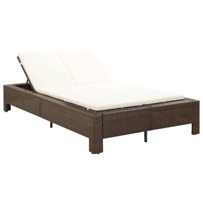 Chusui 2-Person Sun Lounger with Cushion, Brown Poly Rattan