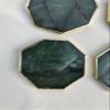 Octagonal Sage Green Agate Coasters, Set of 4, Gold Finish view 2