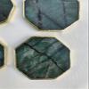 Octagonal Sage Green Agate Coasters, Set of 4, Gold Finish view 3