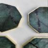 Octagonal Sage Green Agate Coasters, Set of 4, Gold Finish view 4