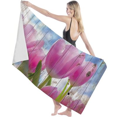 Pink Tulip Bath Towel, Soft Microfiber, 27" x 55"
