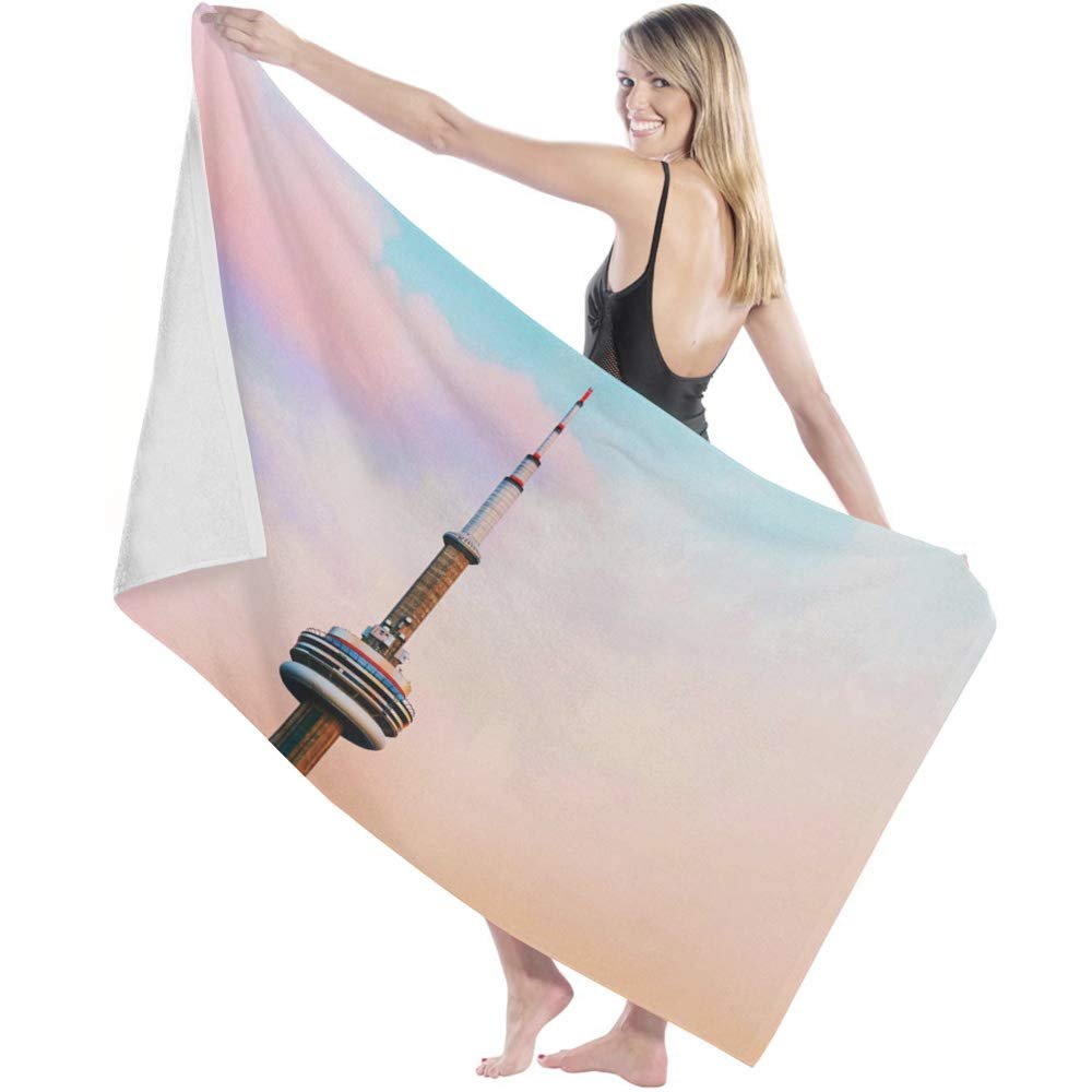 Sky Rainbow Cloud Building Canada Television Tower Microfiber Bath Towel, 70 x 140 cm