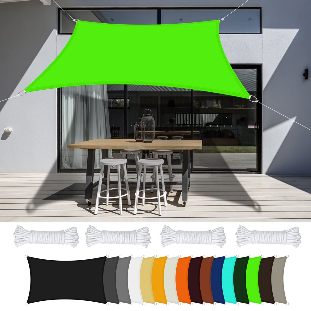 Rectangular Sun Shade Sail 6 x 6.5 m, Waterproof, UV Protection, Soft Green