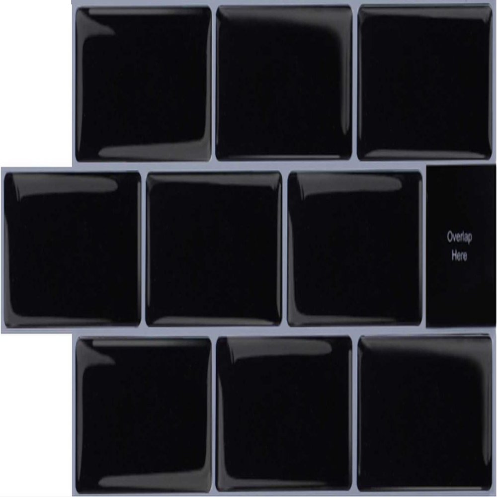 Alwayspon 3D Self-Adhesive Waterproof Vinyl Wall Tile Stickers, Black, 30.5 x 15.3 cm, 10 Sheets