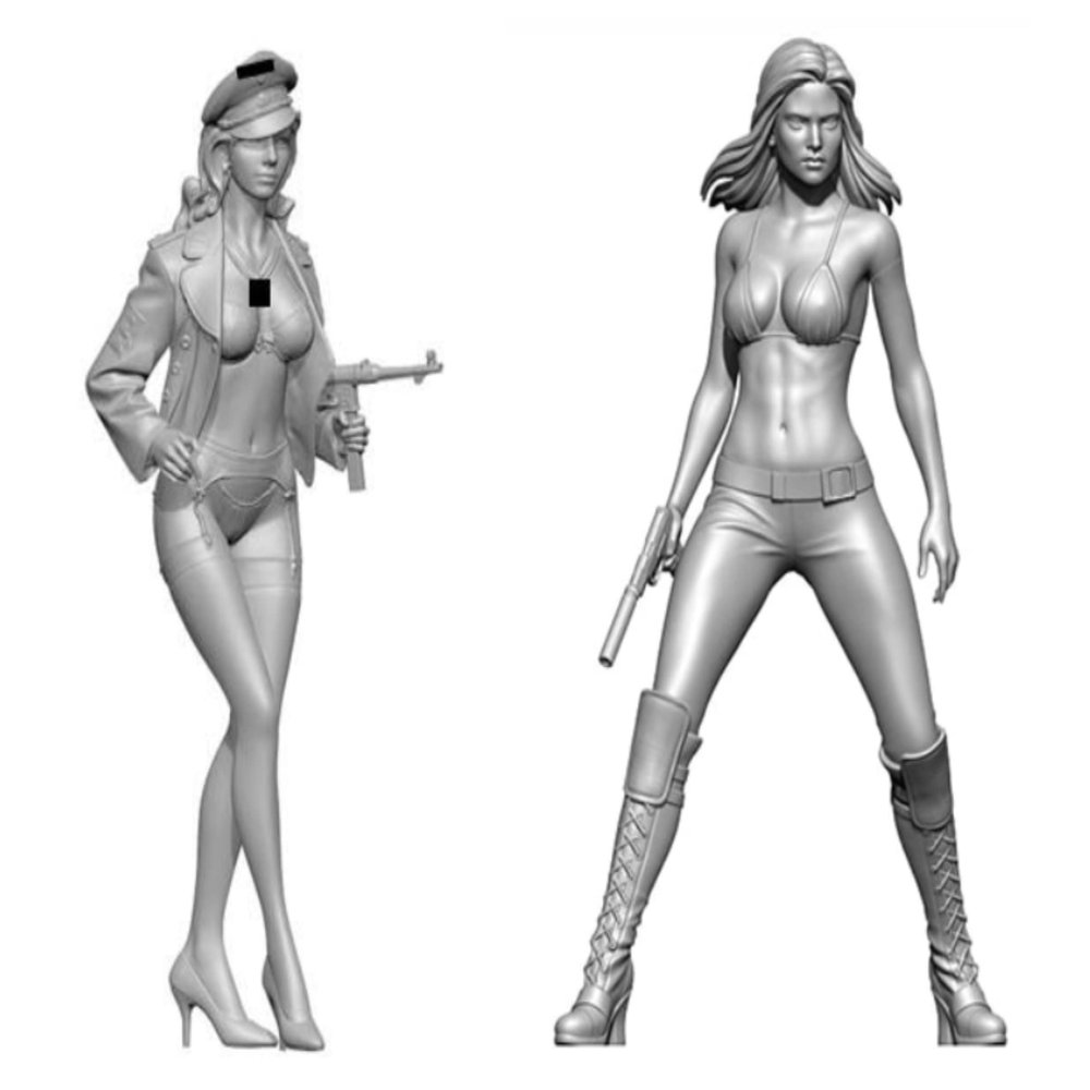 1/35 Female Agent Warrior Resin Model Kit, Unassembled and Unpainted Miniature Resin Parts (2 Figures) (kw3t-20)