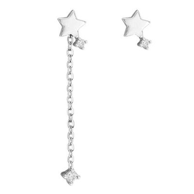 XJruixi Silver-Tone Star Tassel Zircon Drop Earrings for Women