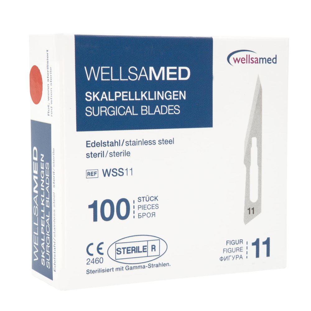 Wellsamed Stainless Steel No. 11 Scalpel Blades, 100 Count, Sterile