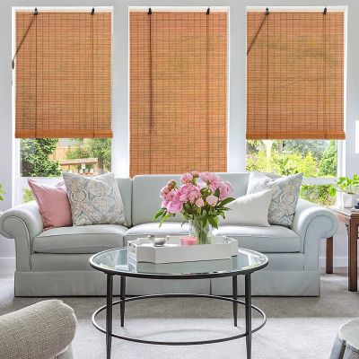 Duchunsheng Retro Bamboo Roman Shade with Side Pull, Customizable, 75% Blackout
