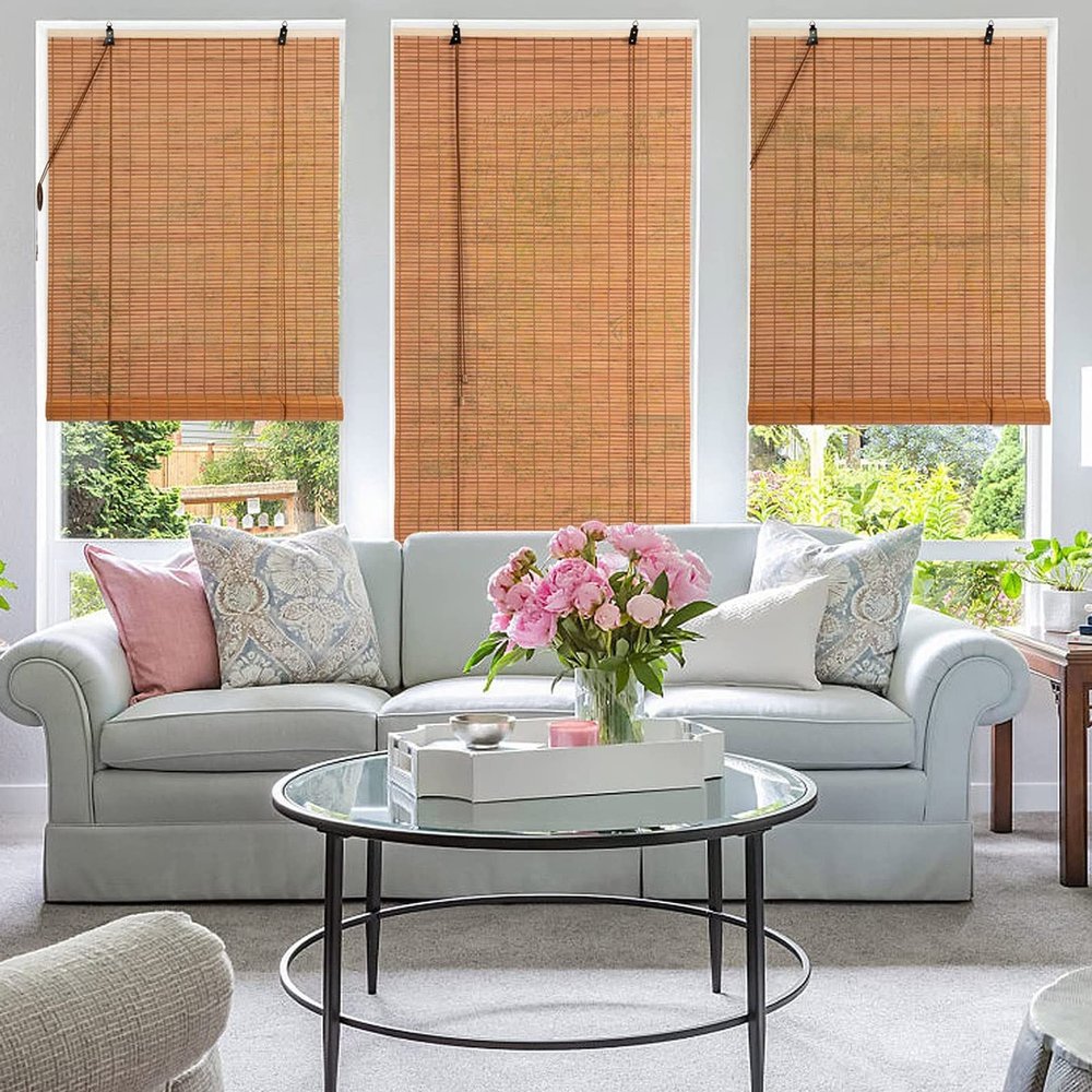 Duchunsheng Retro Bamboo Roman Shade with Side Pull, Customizable, 75% Blackout