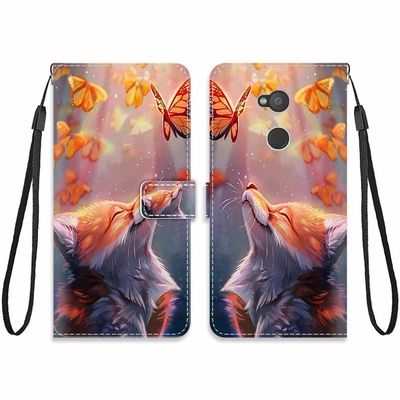 KARTXITAI Flip Wallet Case for Sony Xperia L2, PU Leather, Fox/Butterfly Pattern