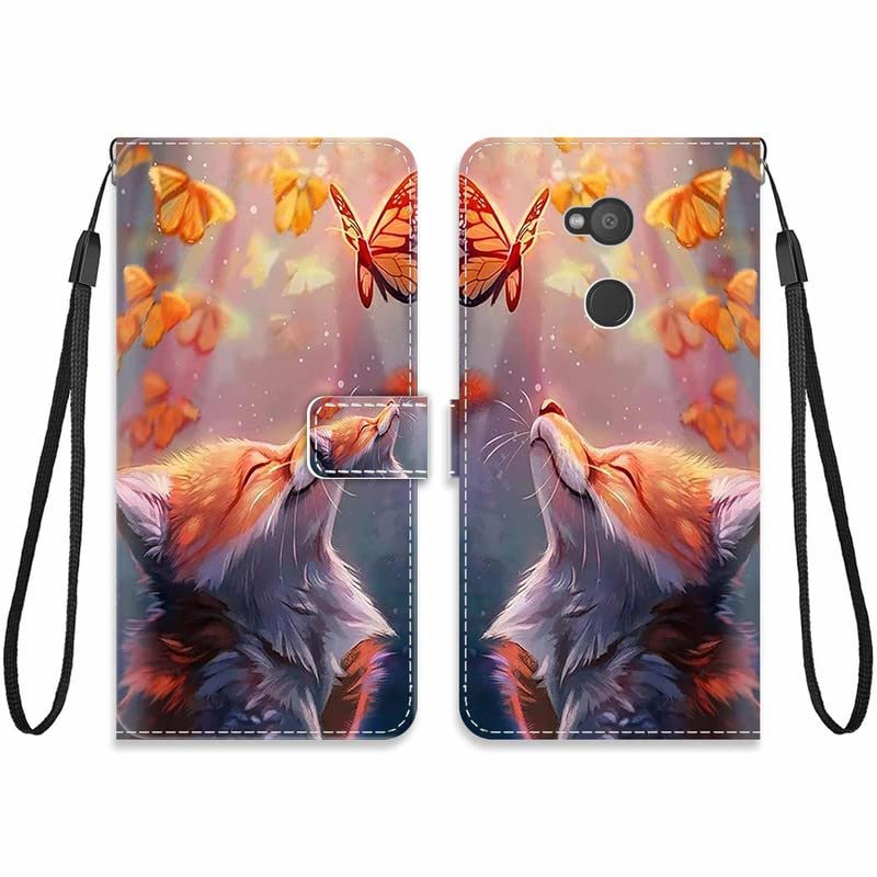 KARTXITAI Flip Wallet Case for Sony Xperia L2, PU Leather, Fox/Butterfly Pattern