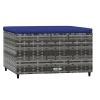 Tidyard Garden Footstool with Dark Blue Cushion, Gray PE Rattan, 55 x 55 x 31 cm view 1