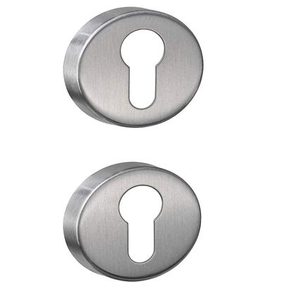 Pair of Cylinder-Hole Rosettes Compatible with Yale-Style Holes for Door Locks, Round Satin Chrome