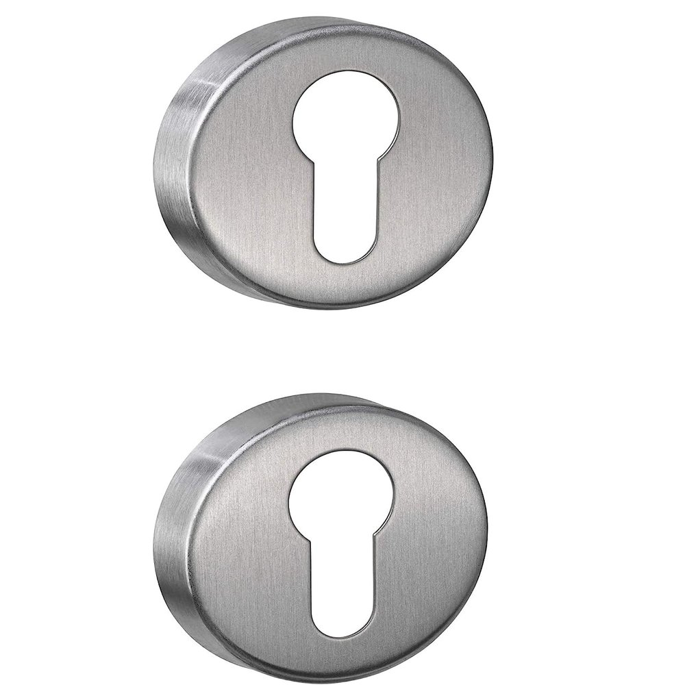 Pair of Cylinder-Hole Rosettes Compatible with Yale-Style Holes for Door Locks, Round Satin Chrome