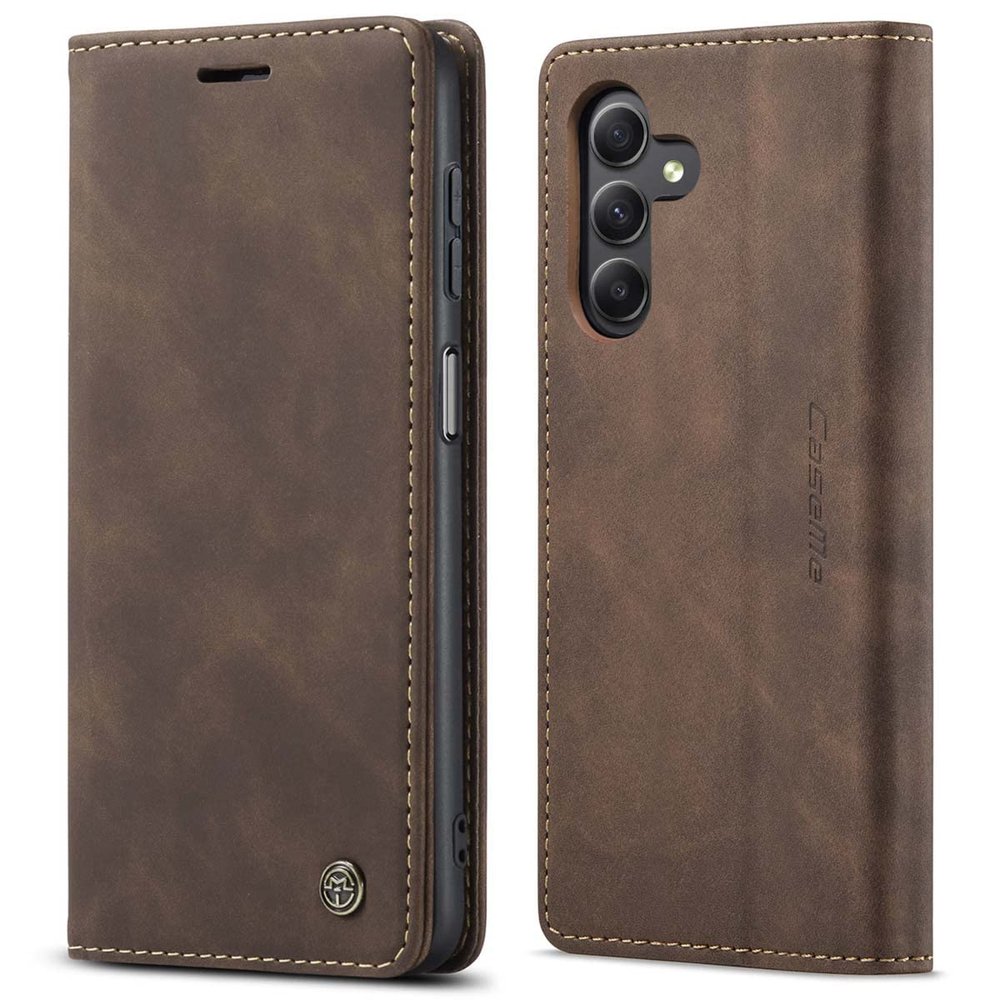 mvced Phone Case Compatible with Samsung Galaxy A24 4G, Premium Leather Flip Case with Stand Function, Coffee